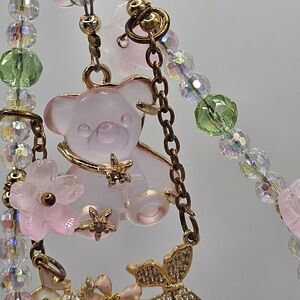 🩷 Pink Bear Charm Phone Chain with Beaded Accents